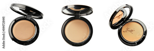 set of powder compact with a puff Isolated on transparent background