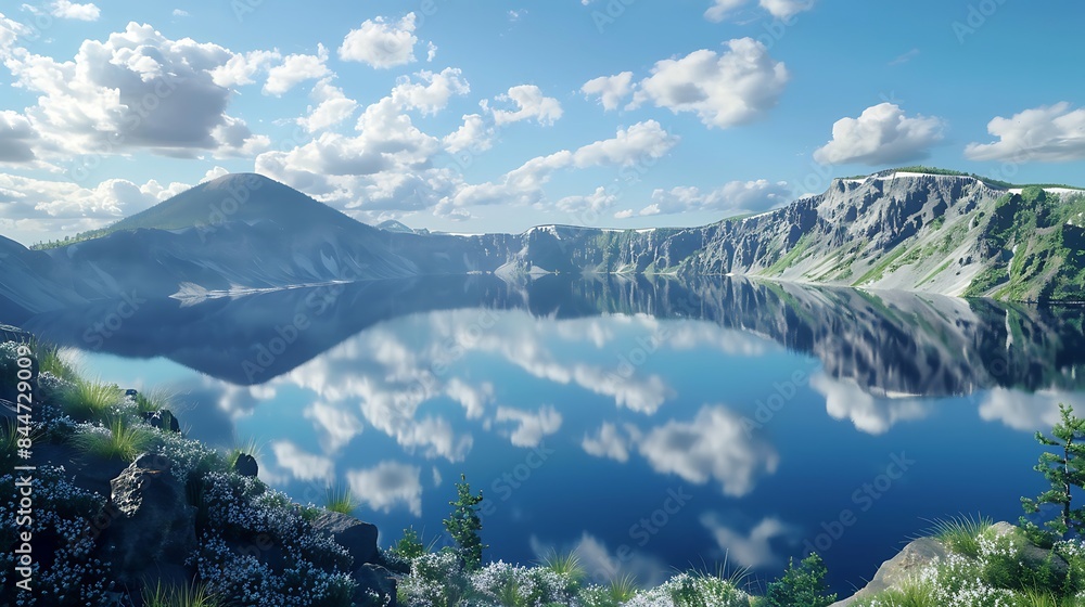Volcanic Crater Lake An awe-inspiring view of a pristine crater lake ...