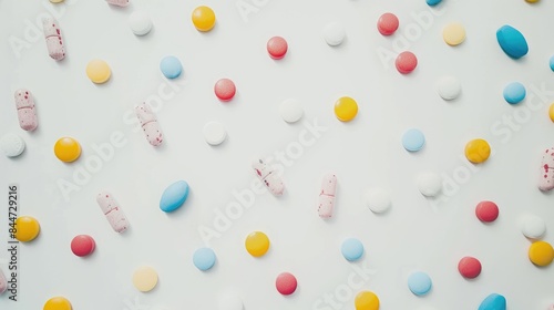 Colorful Pills Against White Backdrop