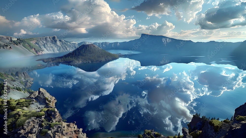 Volcanic Crater Lake An awe-inspiring view of a pristine crater lake ...