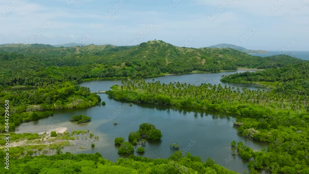 Agmanic Lake and mountain with coconut trees in Santa Fe, Tablas, Romblon. Philippines. Agmanic Lake and mountain with coconut trees in Santa Fe, Tablas, Romblon. Philippines.