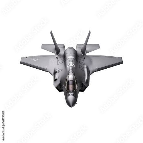 F-35 Lightning II isolated on transparent png background. A fighter jet is shown in a white background