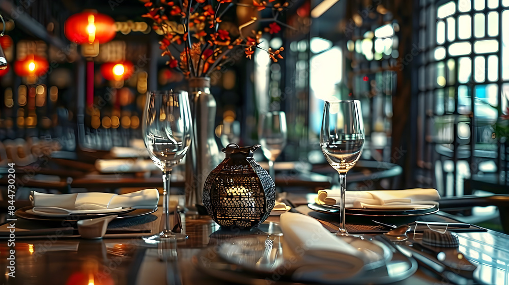 Elegant dining setup in asian fusion restaurant Elegant dining setup in asian fusion restaurant