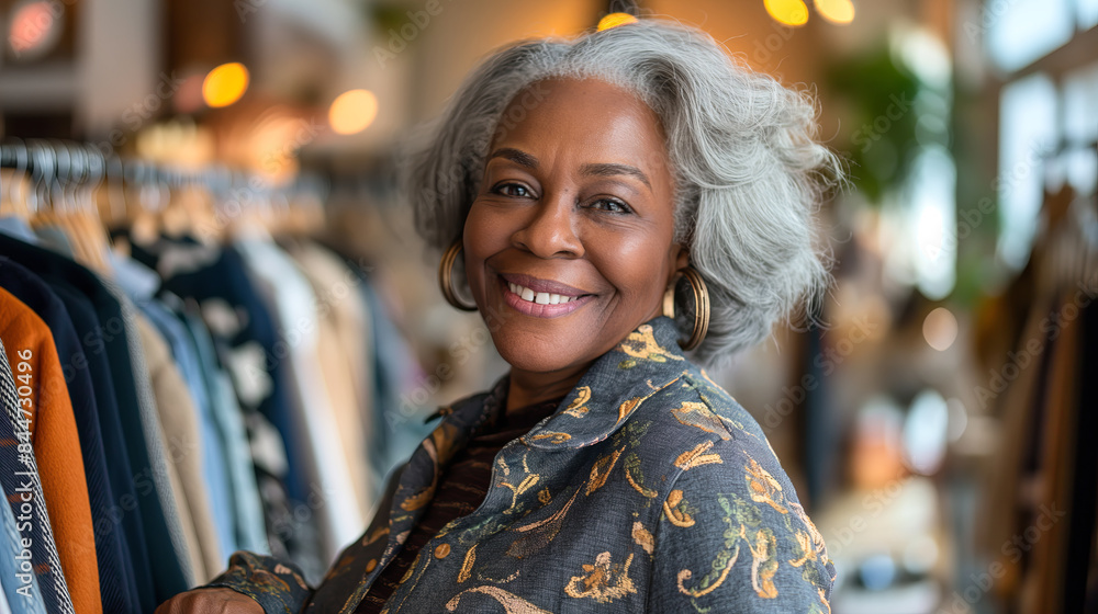 Radiant Mature Woman Enjoying a Leisurely Day Shopping in a Boutique Radiant Mature Woman Enjoying a Leisurely Day Shopping in a Boutique