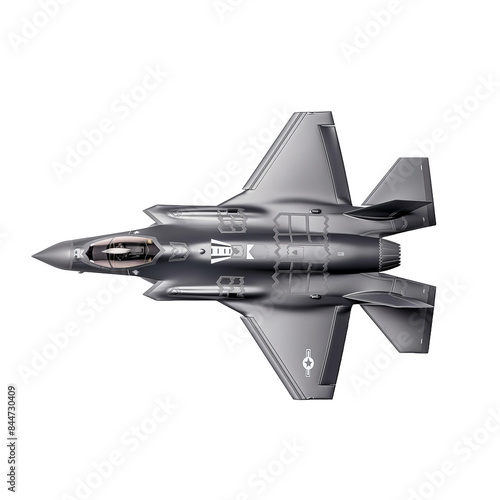 F-35 Lightning II isolated on transparent png background. A fighter jet is flying in the sky