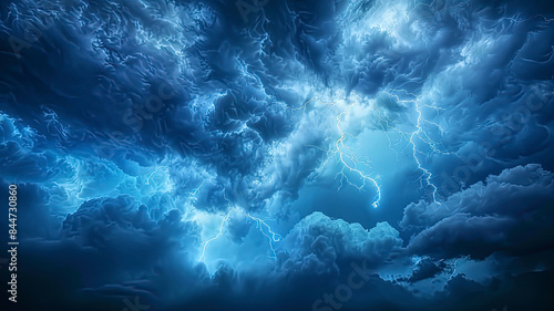 lightning in the night, stormy lightnig in the dark, lightning background, storm in the dark © Gegham