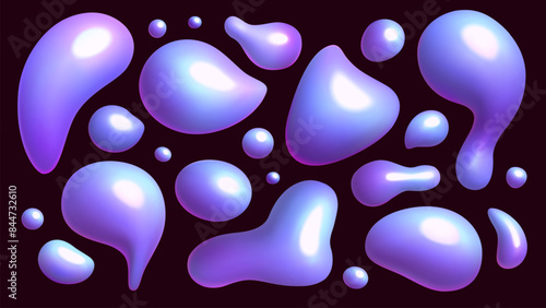 Holographic fluid blob shapes. Vector 3d organic liquid abstract design elements collection.