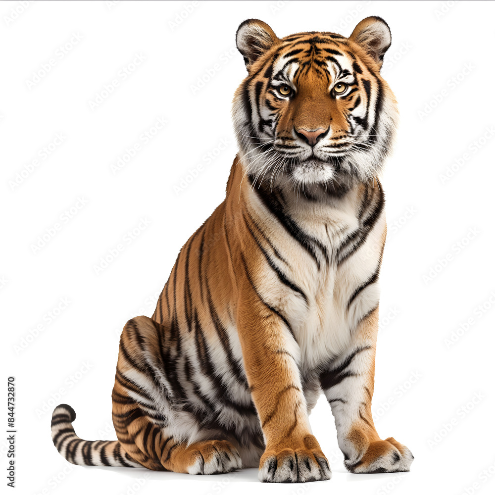 Majestic Bengal Tiger Walking Forward Isolated on White Background Majestic Bengal Tiger Walking Forward Isolated on White Background