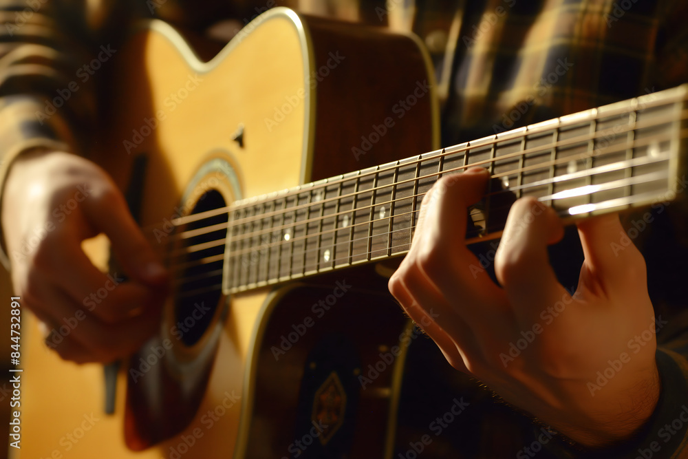 Close-Up of Guitarist Fingers Strumming Acoustic Guitar Close-Up of Guitarist Fingers Strumming Acoustic Guitar