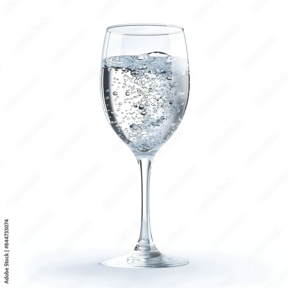 Elegant Sparkling Water in a Clear Wine Glass Over White Background Elegant Sparkling Water in a Clear Wine Glass Over White Background
