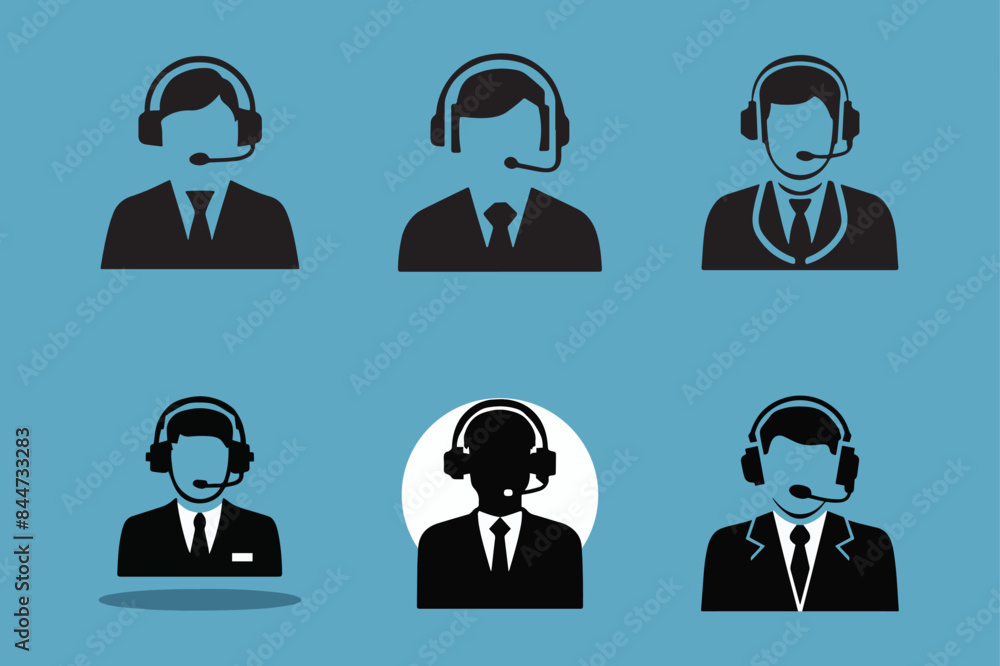 silhouette style vector icon of Headsets, support agents, and help desks. Illustration silhouette style vector icon of Headsets, support agents, and help desks. Illustration