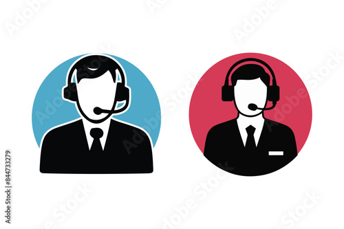 silhouette style vector icon of Headsets, support agents, and help desks. Illustration