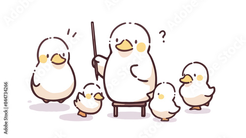 Cartoon duck teacher with students