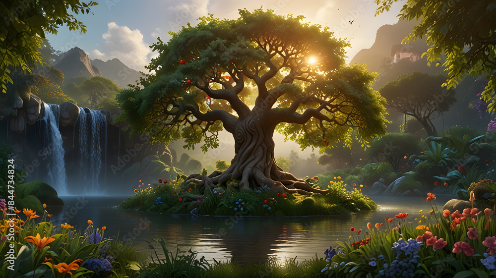 Obraz premium Tree of Knowledge of Good and Evil in the Garden of Eden from Genesis in the Creation story of the Bible