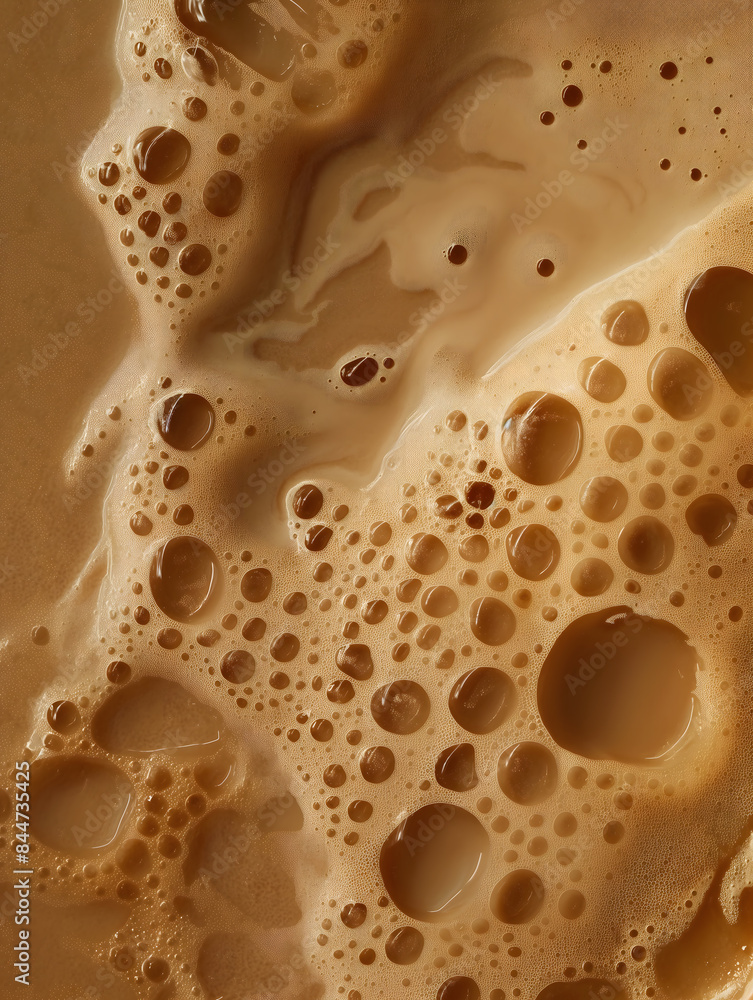 Close-Up of Bubbles and Swirls in Coffee with Milk Mixture Close-Up of Bubbles and Swirls in Coffee with Milk Mixture