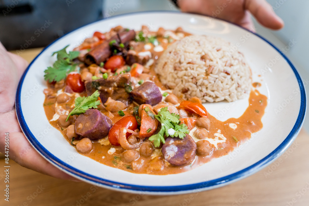A vegetarian massaman curry in a bowl with sweet potato and many spices A vegetarian massaman curry in a bowl with sweet potato and many spices