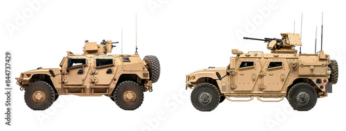 Military Vehicle isolated on transparent png background. Two military vehicles side by side