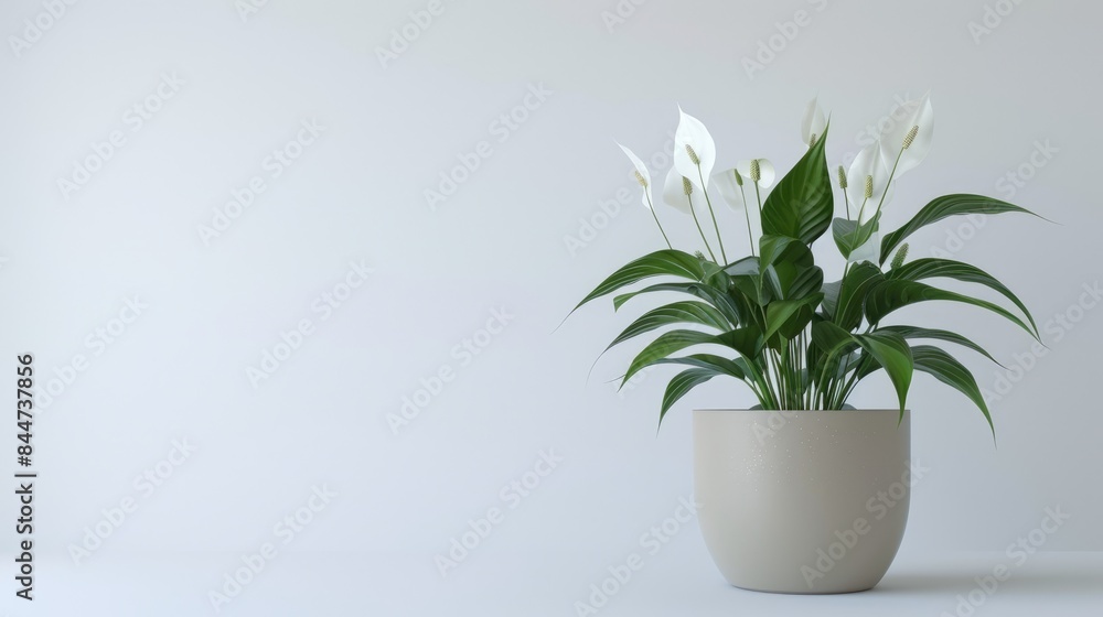 3D model of a peace lily in a sleek ceramic pot on a white background 3D model of a peace lily in a sleek ceramic pot on a white background
