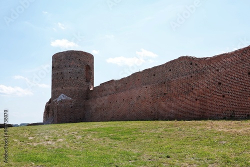 Ruins of a medieval castle from the 14th century in Koło on the Warta River in Poland.