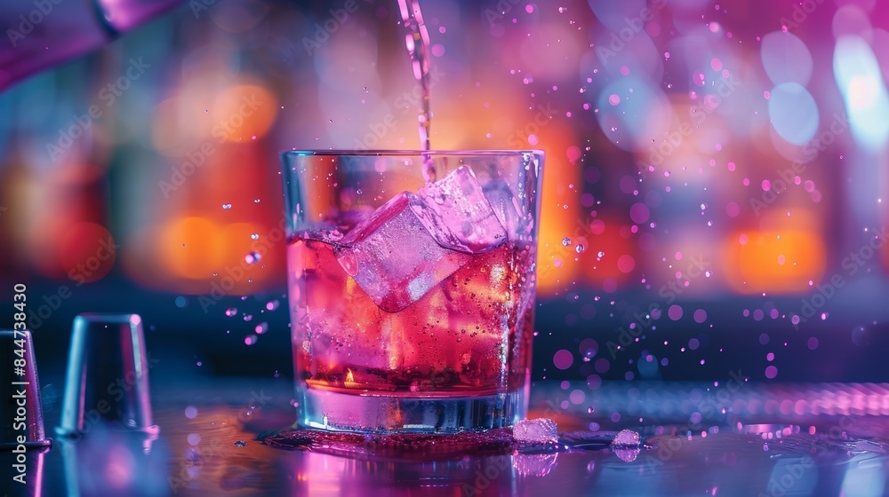 Pouring cocktail into a glass, ideal for bar advertising and cocktail blogs Pouring cocktail into a glass, ideal for bar advertising and cocktail blogs