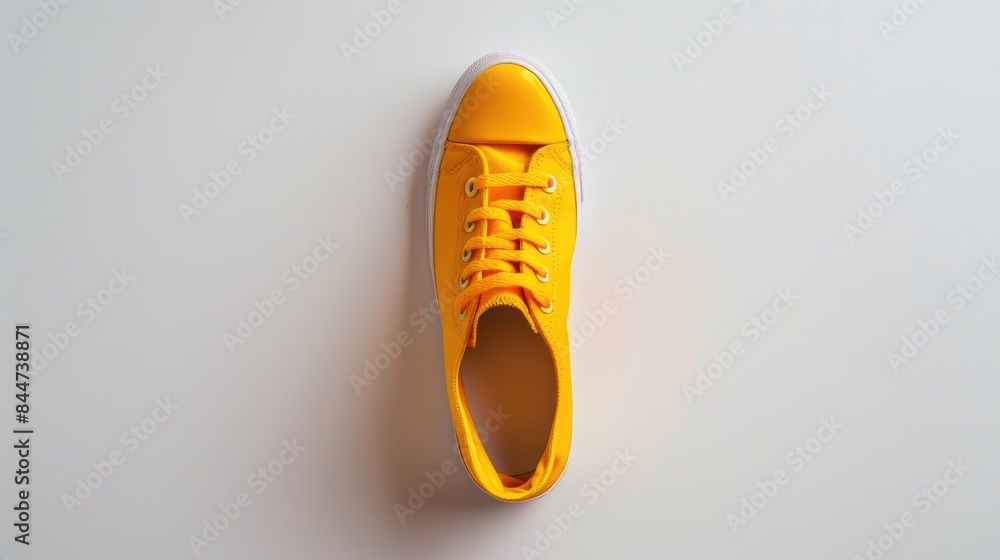 A solitary yellow shoe on a white background A solitary yellow shoe on a white background