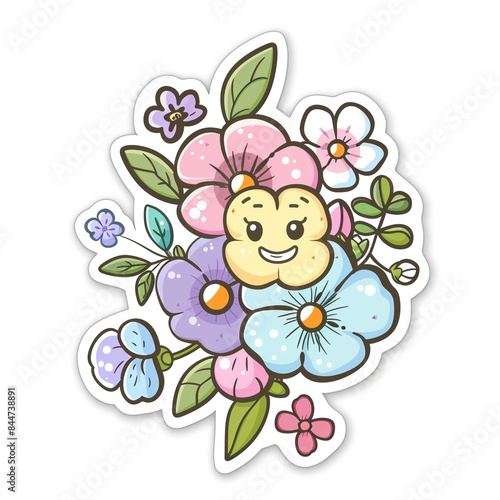 a colorful sticker with flowers and a bear on it © SHOHEL