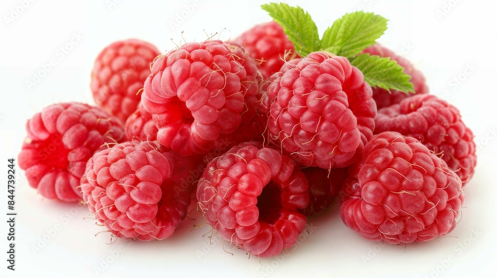 Fresh Raspberries with Leaf on White Background Fresh Raspberries with Leaf on White Background