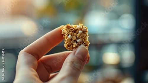 Nutritious Snack Time - Close-up of a Person's Hand Holding Fresh Healthy Food with Soft Blurred Background in Natural Light © nialyz