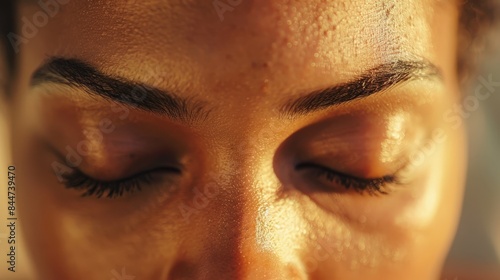 Tranquil Meditation: Close-up of Serene Eyes in Calming Atmosphere