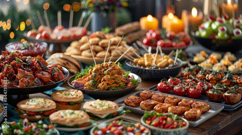 Holiday party with appetizers, ideal for food blogs and festive event promotions Holiday party with appetizers, ideal for food blogs and festive event promotions