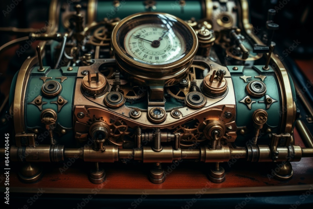 Fantasy-inspired steampunk clockwork apparatus with intricate mechanical gears and cogs. Vintage bronze timepiece with antique retro design and detailed craftsmanship Fantasy-inspired steampunk clockwork apparatus with intricate mechanical gears and cogs. Vintage bronze timepiece with antique retro design and detailed craftsmanship