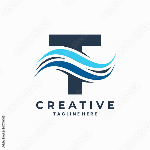 T Letter logo with airflow shapes combination concept