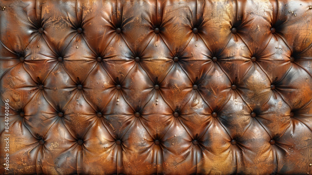 A tight shot of a brown leather chair, adorned with rivets on its back A tight shot of a brown leather chair, adorned with rivets on its back