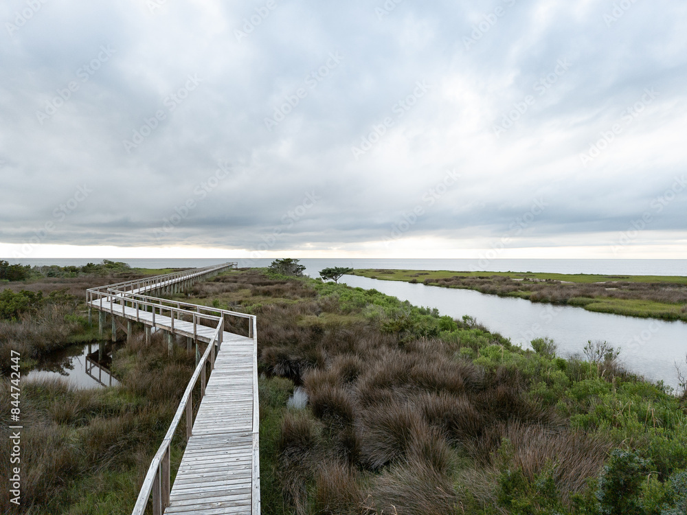Private boardwalk jetty leading from house to Pimlico Sound Private boardwalk jetty leading from house to Pimlico Sound