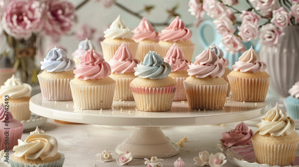 Selection of beautifully decorated cupcakes with various designs, ideal for bakery promotions and dessert menus Selection of beautifully decorated cupcakes with various designs, ideal for bakery promotions and dessert menus