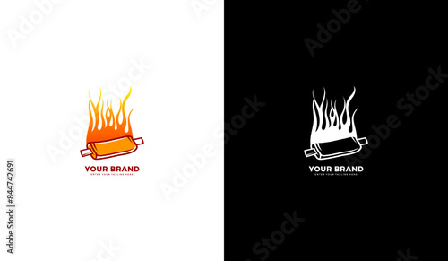 Grilled ribs logo. Ribs icon, fire. Graphic vector illustration design