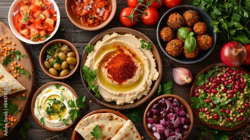 Wallpaper Mural Mediterranean feast with hummus and falafel, ideal for culinary blogs and restaurant promotions Torontodigital.ca