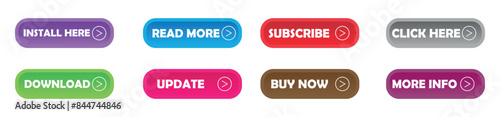 Set of Read More, subscribe, click here, install here icons button design isolated on transparent background.