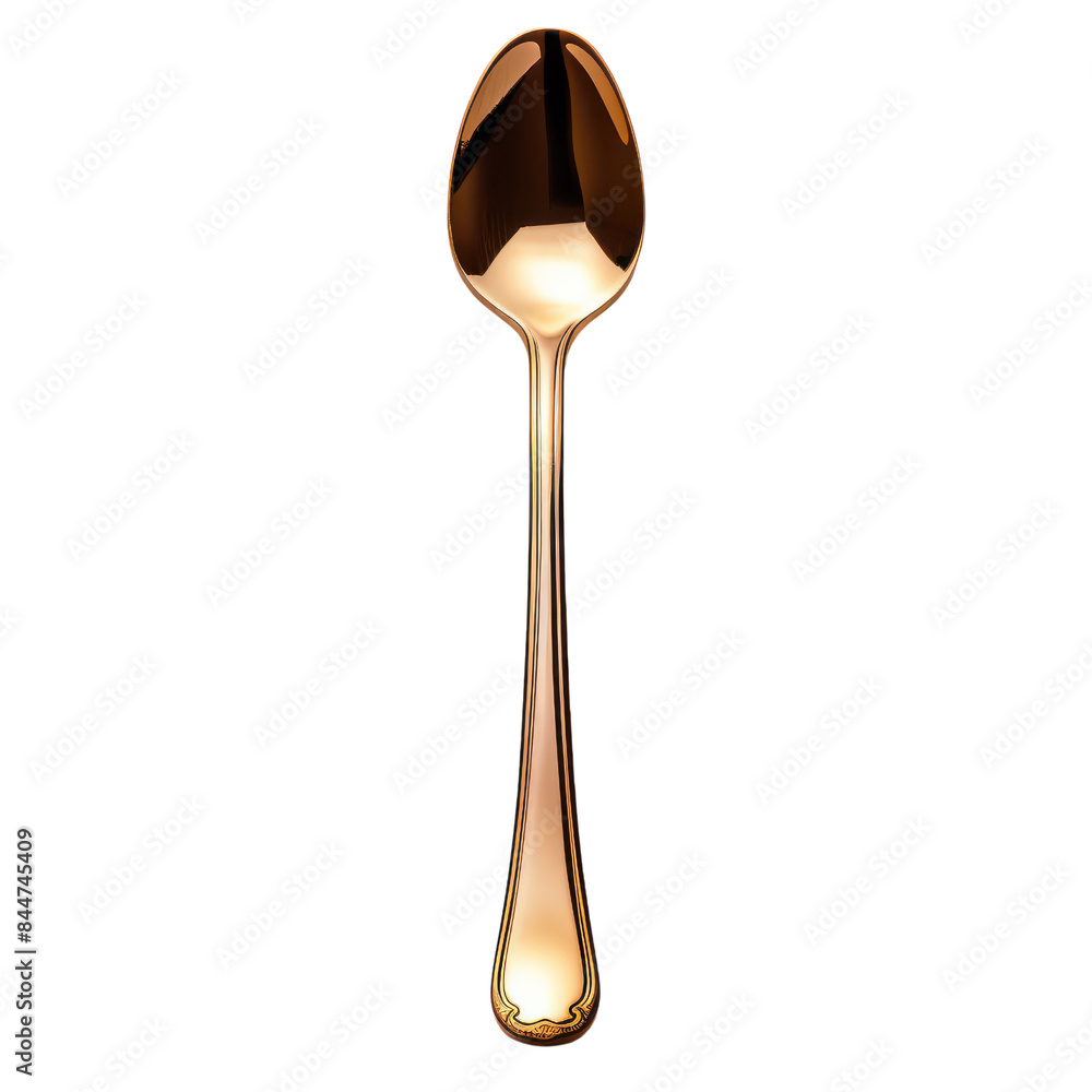 Elegant shiny, reflective gold spoon on plain white background, showcasing clean, simple design and shiny finish perfect for kitchen or dining decor. Elegant shiny, reflective gold spoon on plain white background, showcasing clean, simple design and shiny finish perfect for kitchen or dining decor.