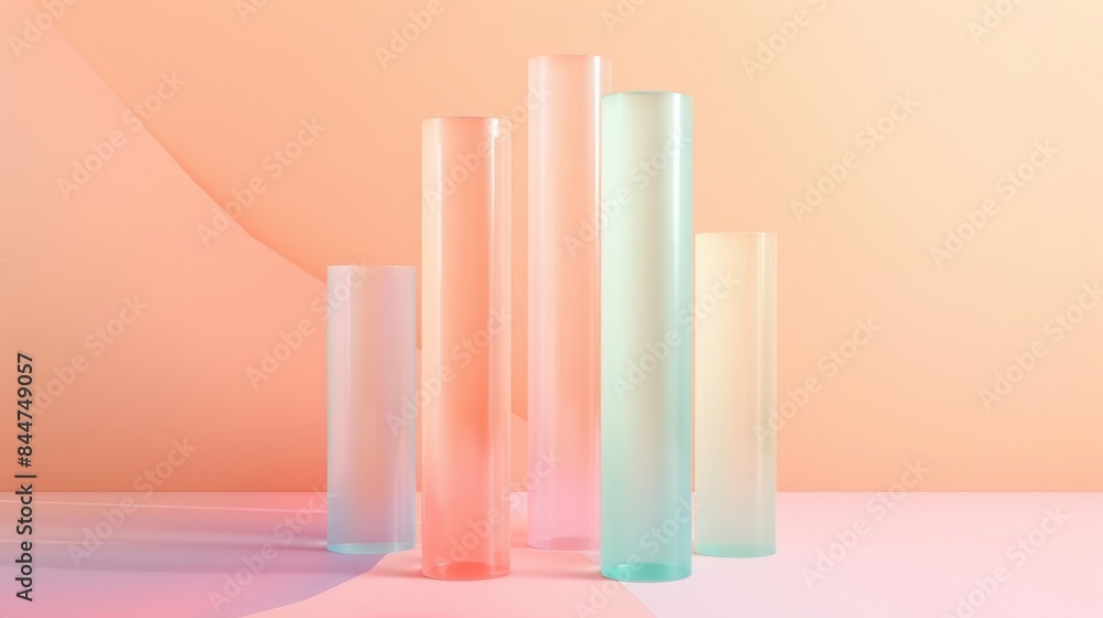A row of colorful glass tubes are lined up on a table A row of colorful glass tubes are lined up on a table