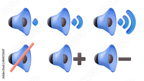 Volume control icons. Media player buttons icon set. Vector scalable graphics. Speaker symbols set. Sound off vector icon in 3D style. Mute button speaker. Volume sign.