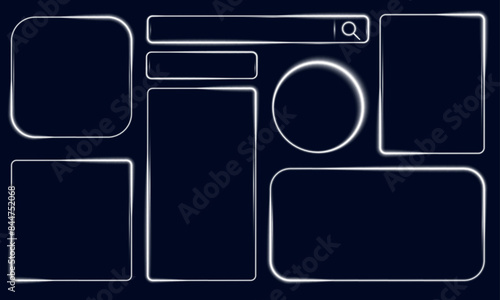 Set neon fraCollection of futuristic hud light white frame.Technological background. Light white frames square, oval, rectangle, circle. HUD Frame templates for social networks and avatars, messagemes