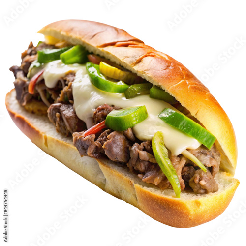 American food philly cheesesteak isolated on transparent background.