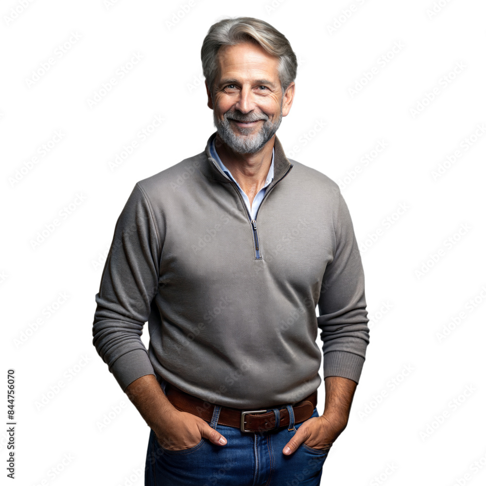 Confident mature man smiling on transparent background Confident mature man smiling on transparent background