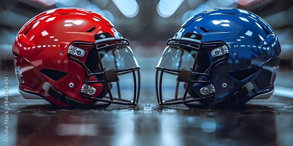 Helmet Clash Red vs Blue Rugby Helmets. Concept Sports gear, rugby