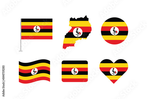 Vector Uganda flag. Set of Uganda Flags Collection. 
