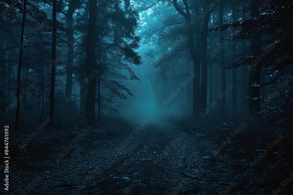 Fototapeta premium Background for Halloween. Dark mysterious forest on a spooky night.