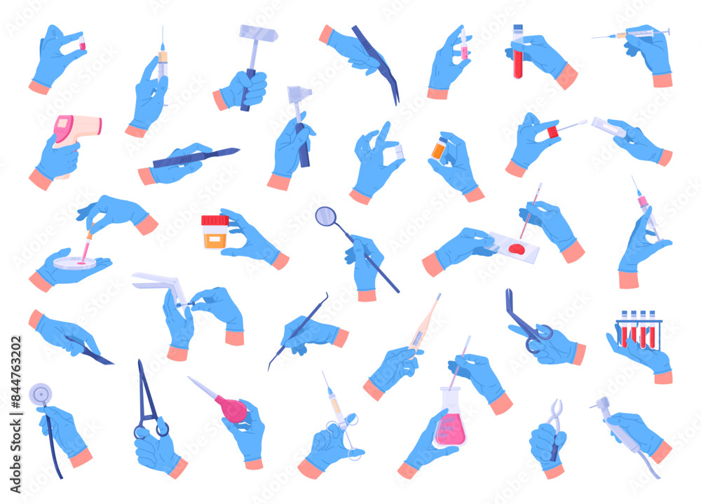 Cartoon doctors hands. Surgeon, therapist and dentist hands in rubber ...