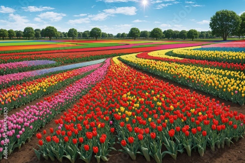 Wallpaper Mural A beautiful tulip field with rows of colorful flowers under a bright sky Torontodigital.ca