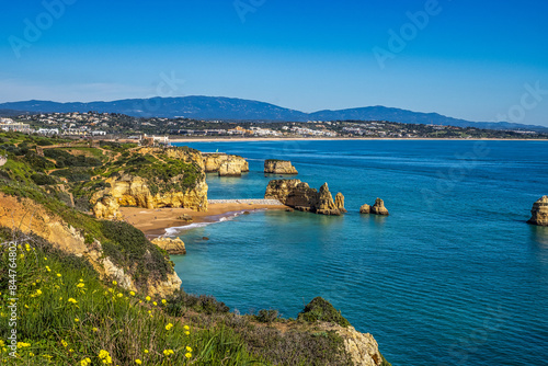 Ponta da Piedade is a unique rock formation with famous grottos in the ocean at Lagos, Algrave, Portugal